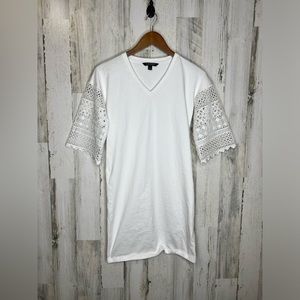 Lauren Ralph Lauren Women's V Neck Crochet Sleeve Top White Size XS